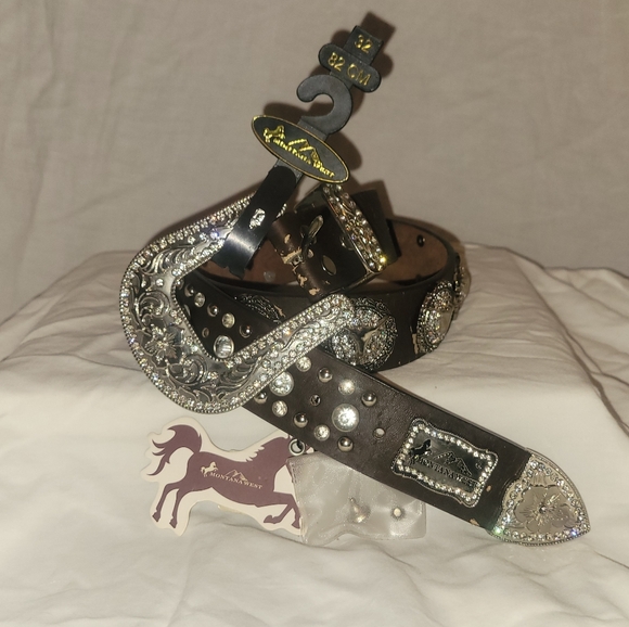 Montana West Xl embellished brown Belt Western Cowboy Cowgirl With Rhinestones - Picture 2 of 9